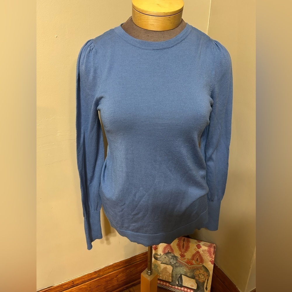 J Jill Washable Wool Periwinkle Blue Knit Tunic Top Size Small Tall